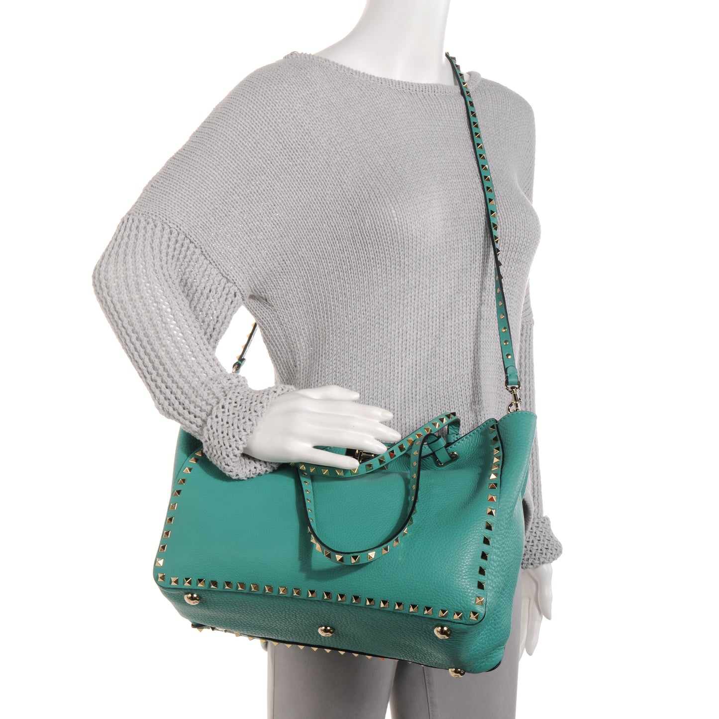 Vitello Medium Rockstud Tote Colibri