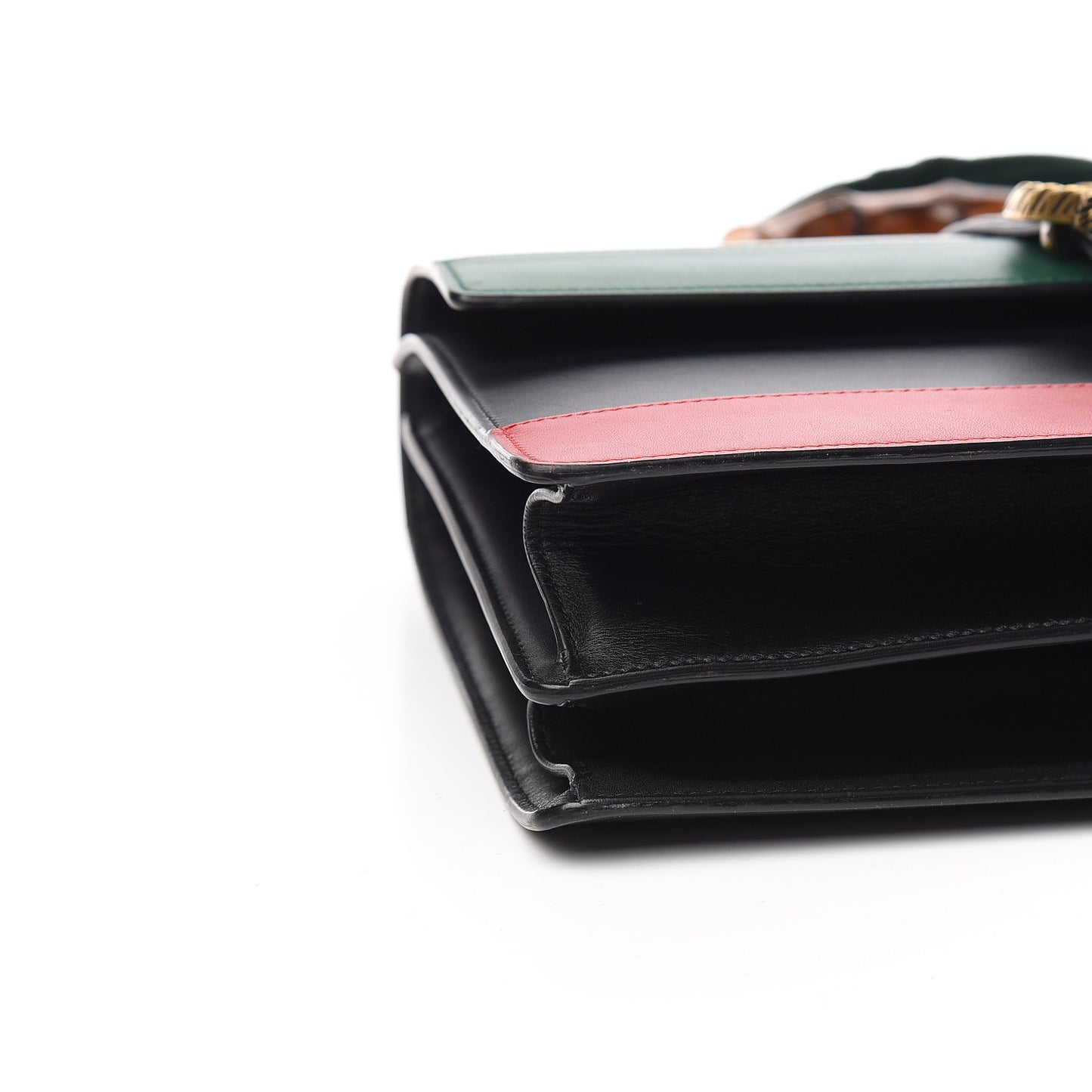 Calfskin Bamboo Web Large Dionysus Top Handle Bag Black Bright Evergreen Hibiscus Red