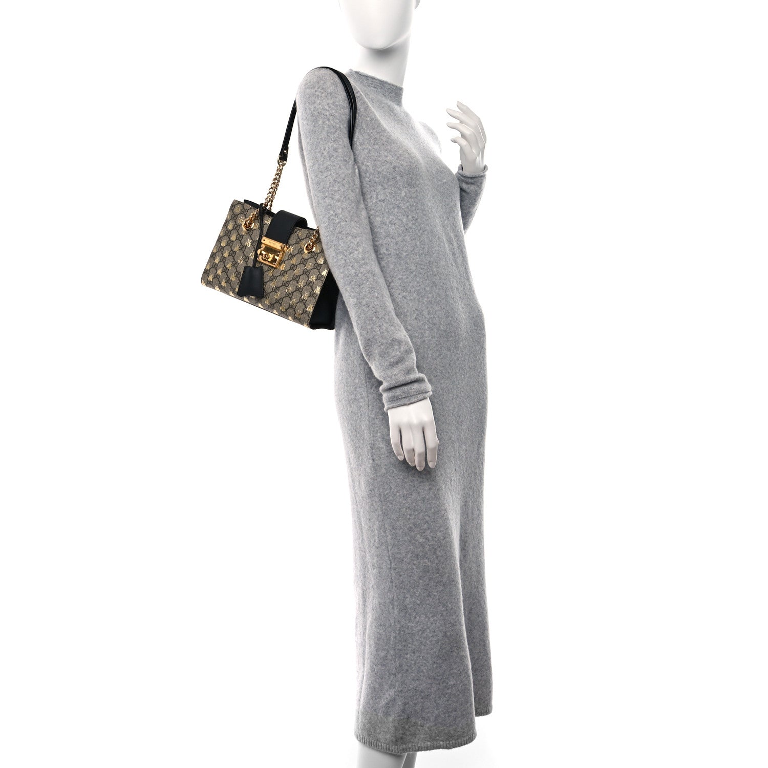 Gucci GG Supreme Monogram Bees Small Padlock Tote Beige Oro Black 2 of 10