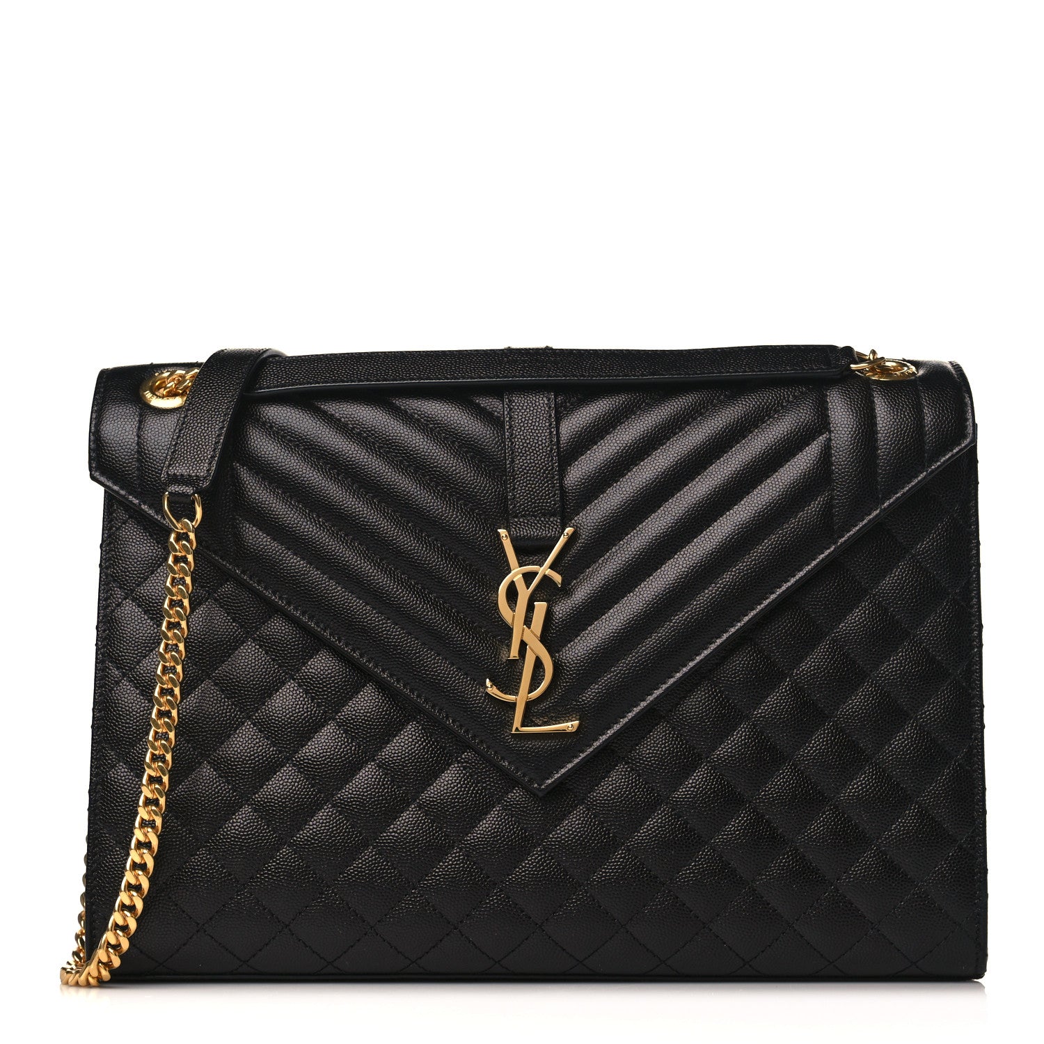Saint Laurent Grain De Poudre Textured Mixed Matelasse Large Triquilt Monogram Satchel Black 1 of 12