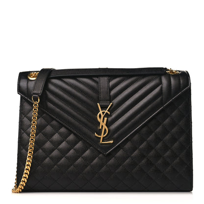 Saint Laurent Grain De Poudre Textured Mixed Matelasse Large Triquilt Monogram Satchel Black 1 of 12