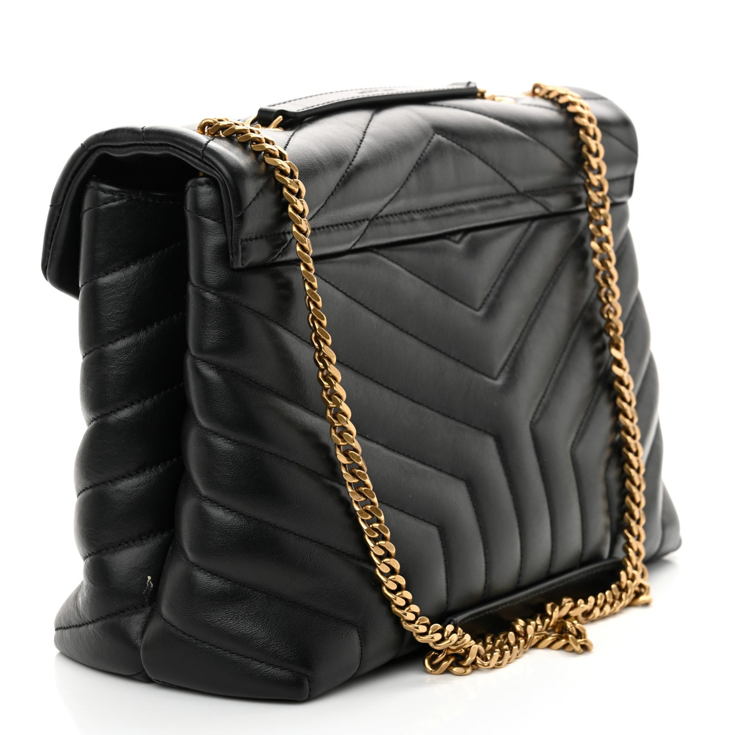 Calfskin Y Quilted Monogram Medium Loulou Chain Satchel Black