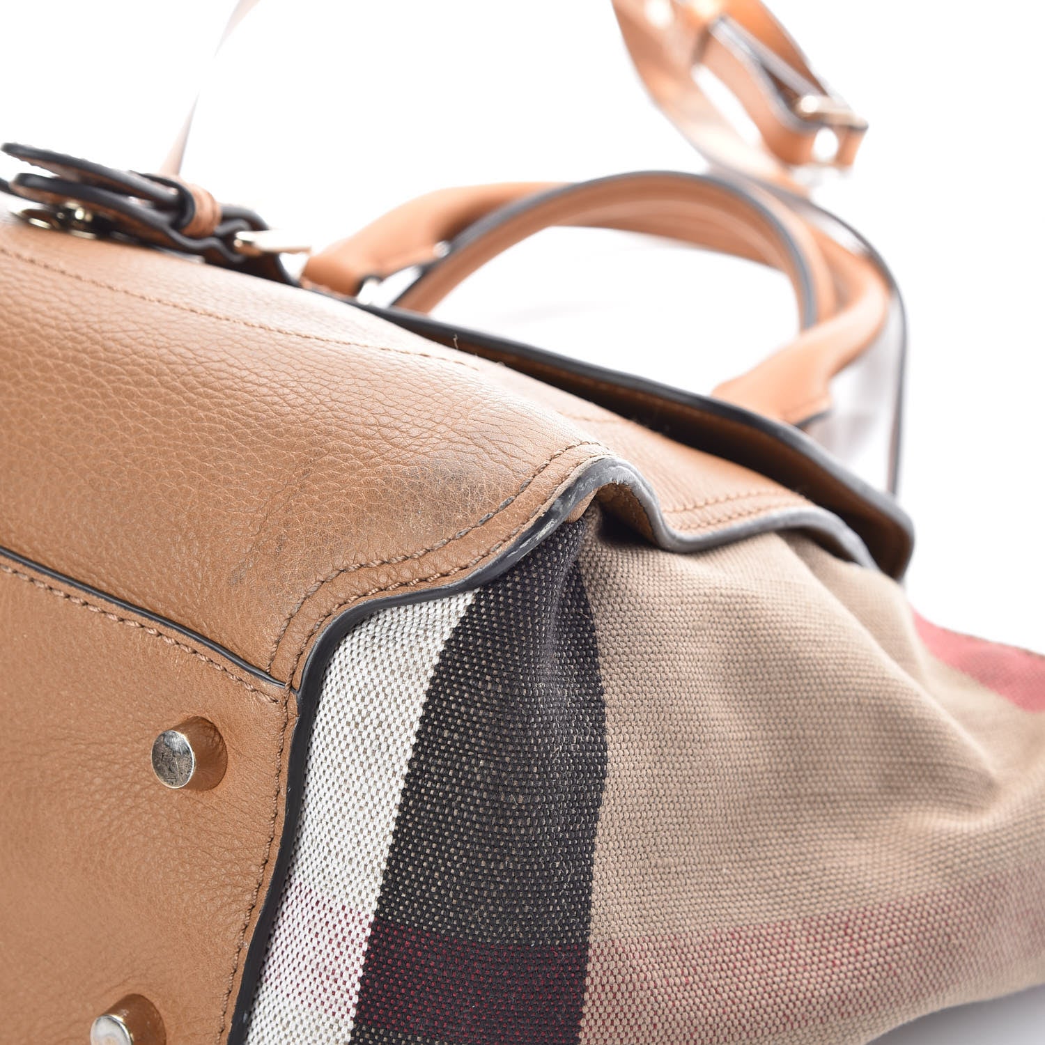 Burberry Mega Check Grained Calfskin Medium Harcourt Satchel Saddle Brown 23 of 28