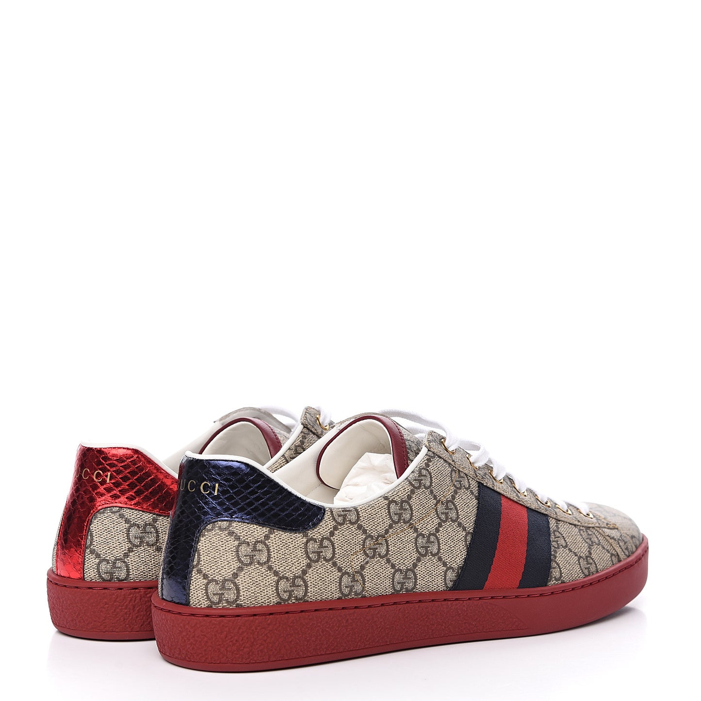 GG Supreme Monogram Ayers Mens New Ace Low-Top Sneaker 11 Beige Red
