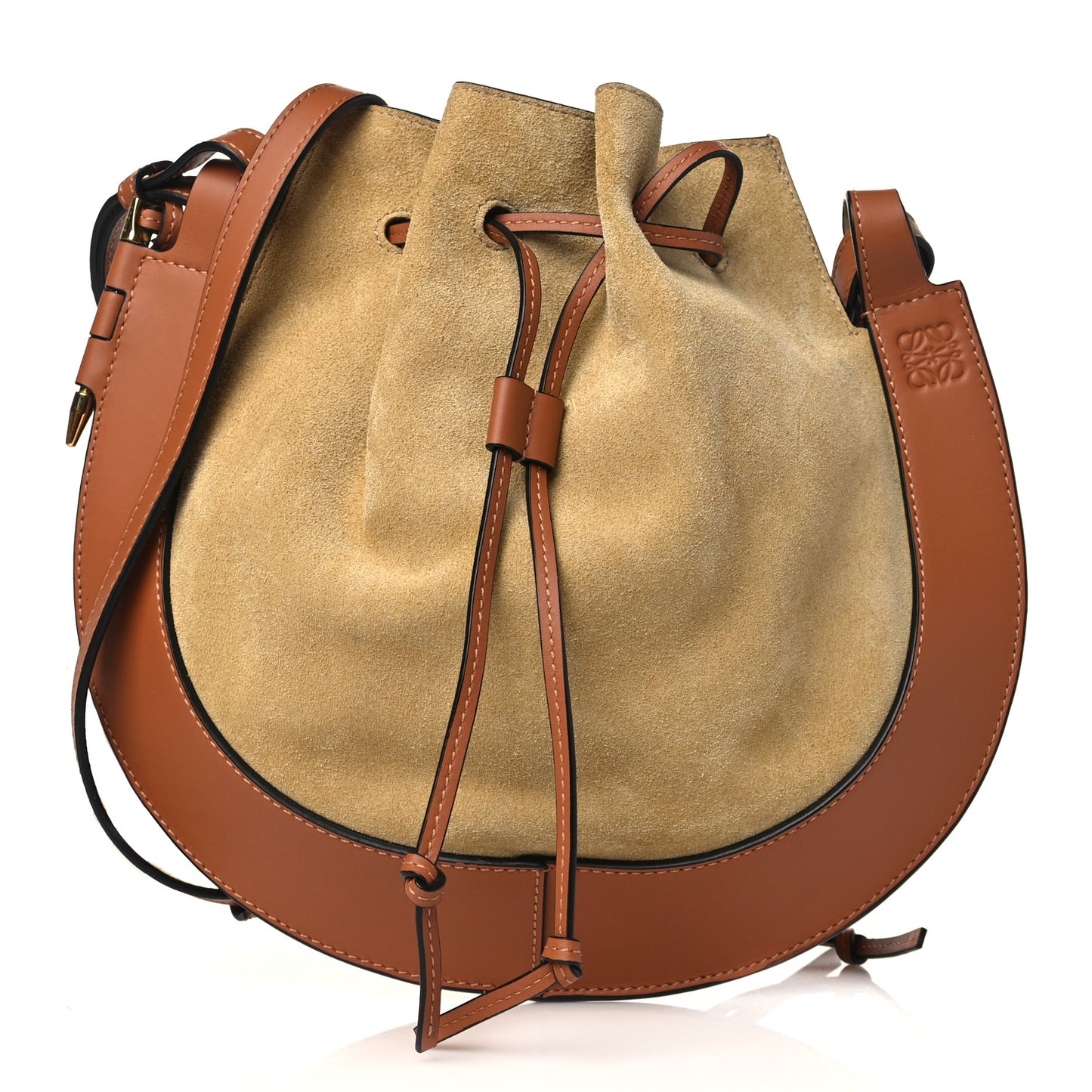 Suede Nappa Small Horseshoe Bag Beige Tan