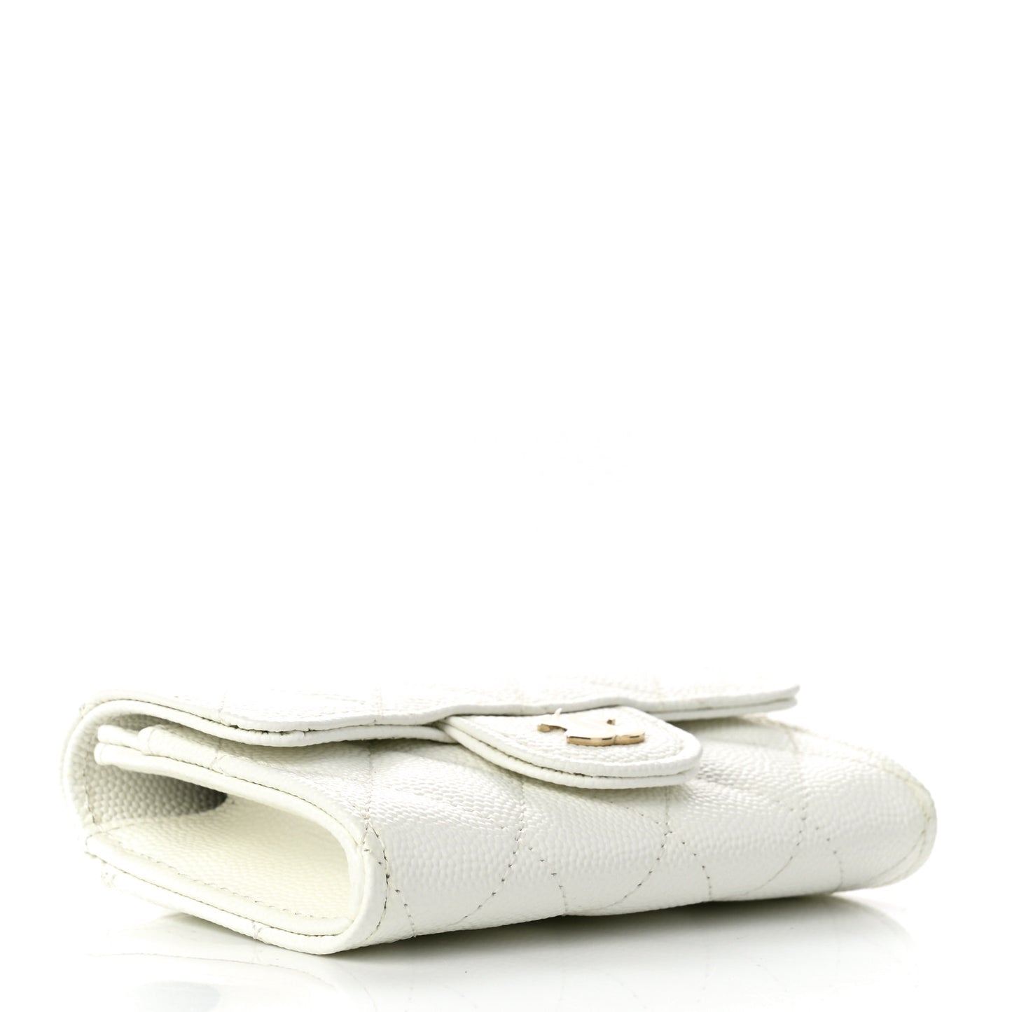 Caviar Quilted Flap Card Holder Wallet White