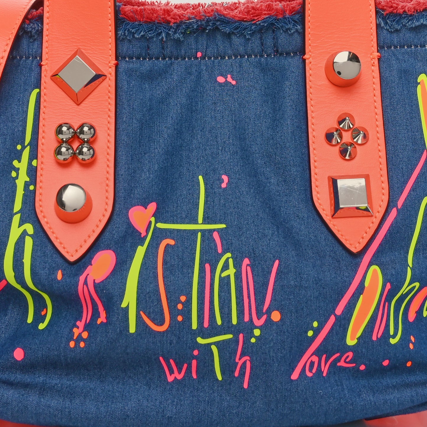 Denim Printed Mini Frangibus Tote Blue Multicolor