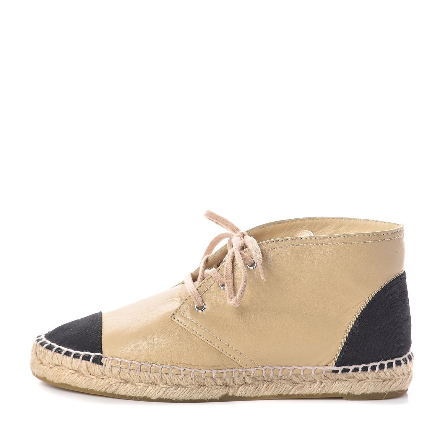 Lambskin Canvas Cap Toe Lace Up Espadrilles 38 Dark Beige Black