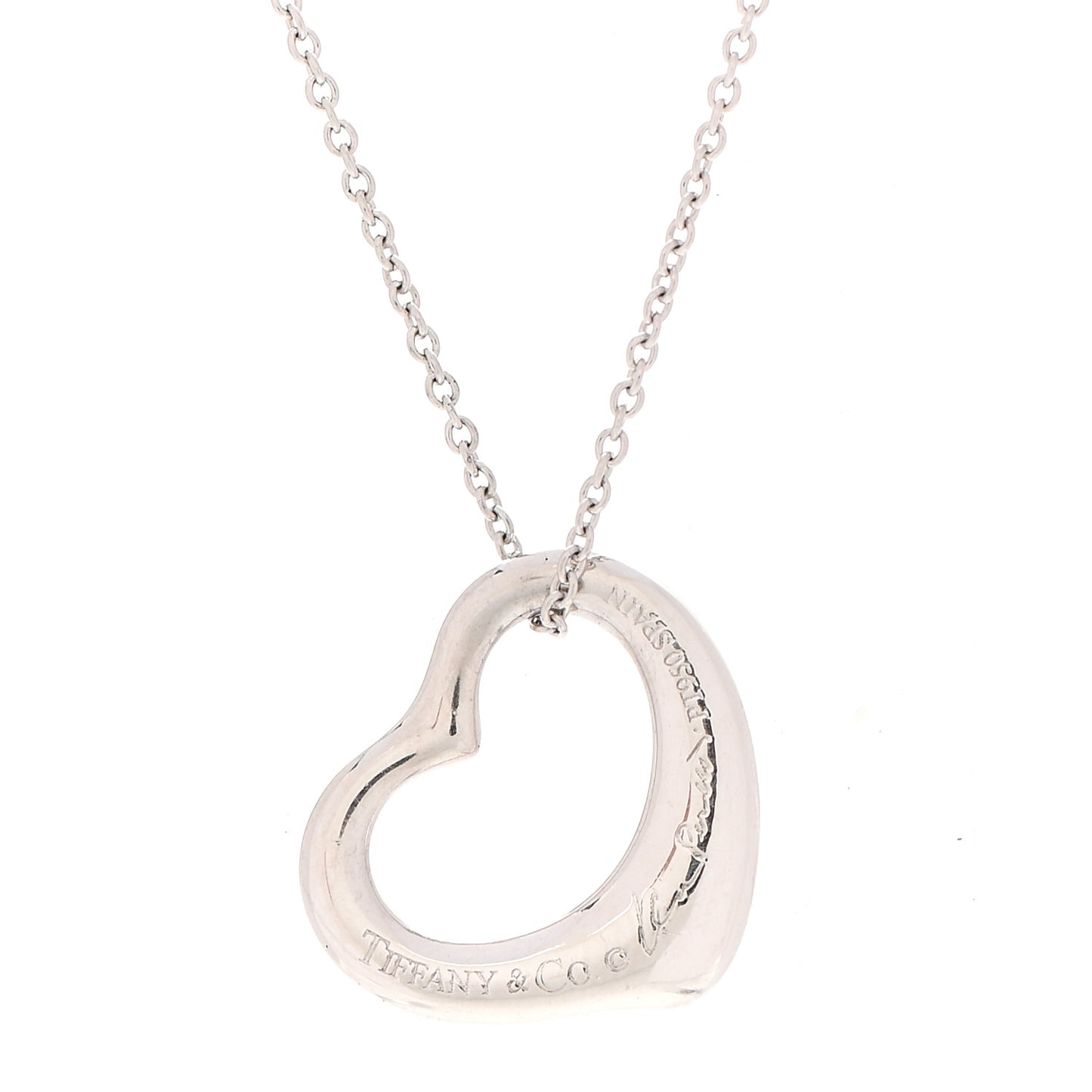 Platinum Diamond 16mm Elsa Peretti Open Heart Pendant Necklace