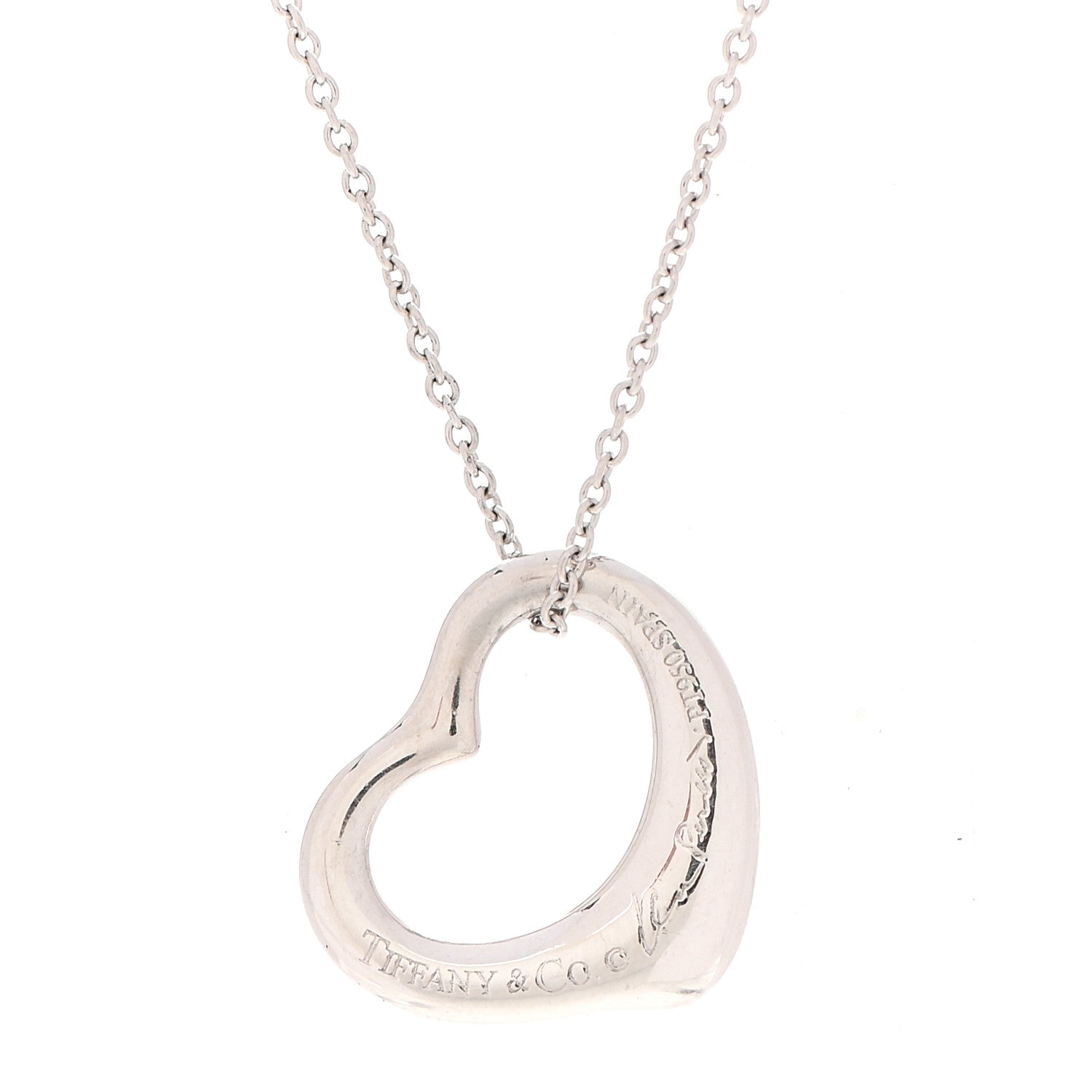 Tiffany Platinum Diamond 16mm Elsa Peretti Open Heart Pendant Necklace 4 of 8