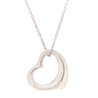 Tiffany Platinum Diamond 16mm Elsa Peretti Open Heart Pendant Necklace 4 of 8