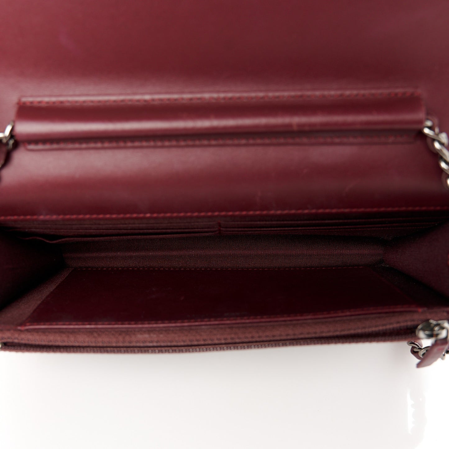 Patent Quilted Brilliant Wallet On Chain WOC Dark Burgundy