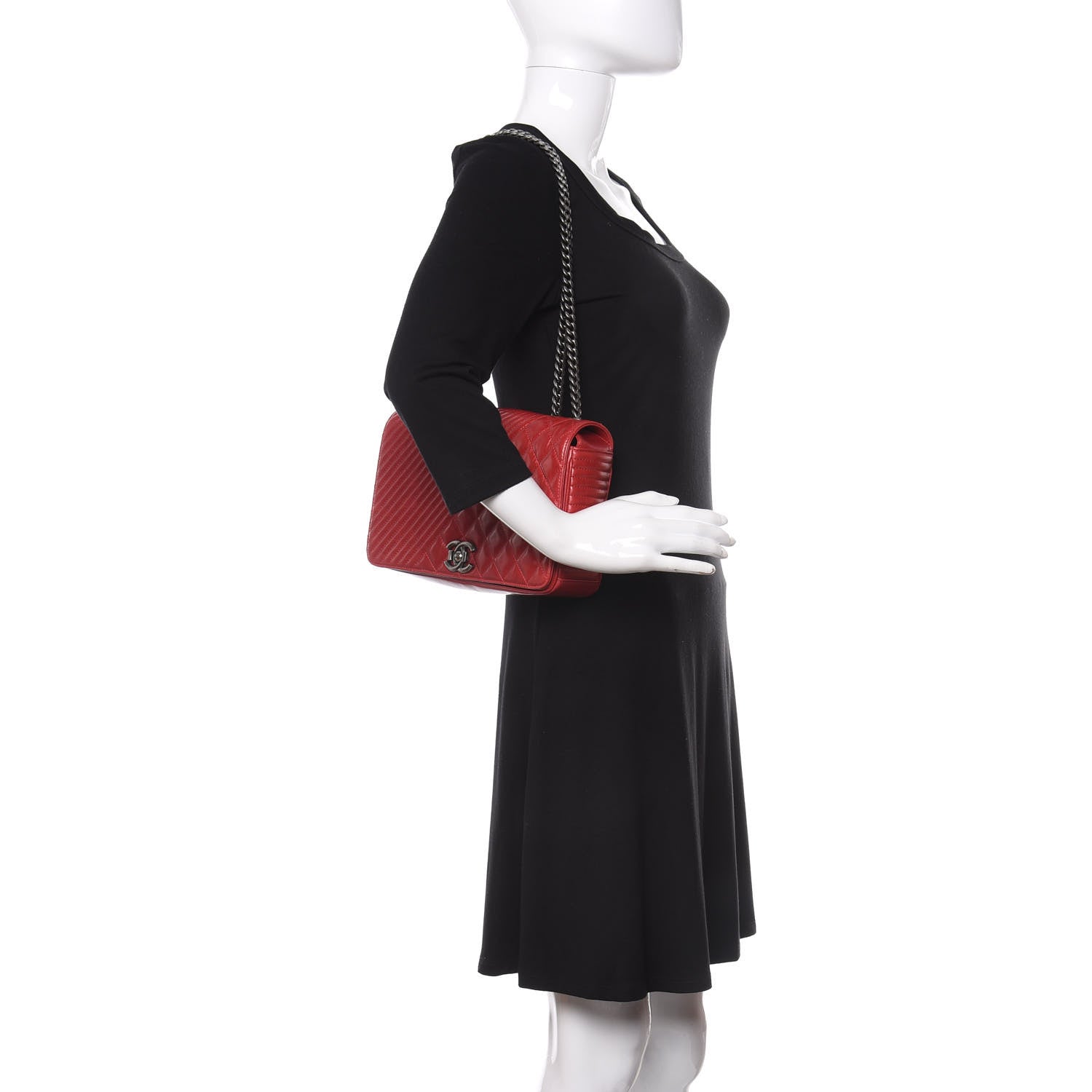 Chanel Glazed Calfskin Medium Coco Boy Flap Red 2 of 11