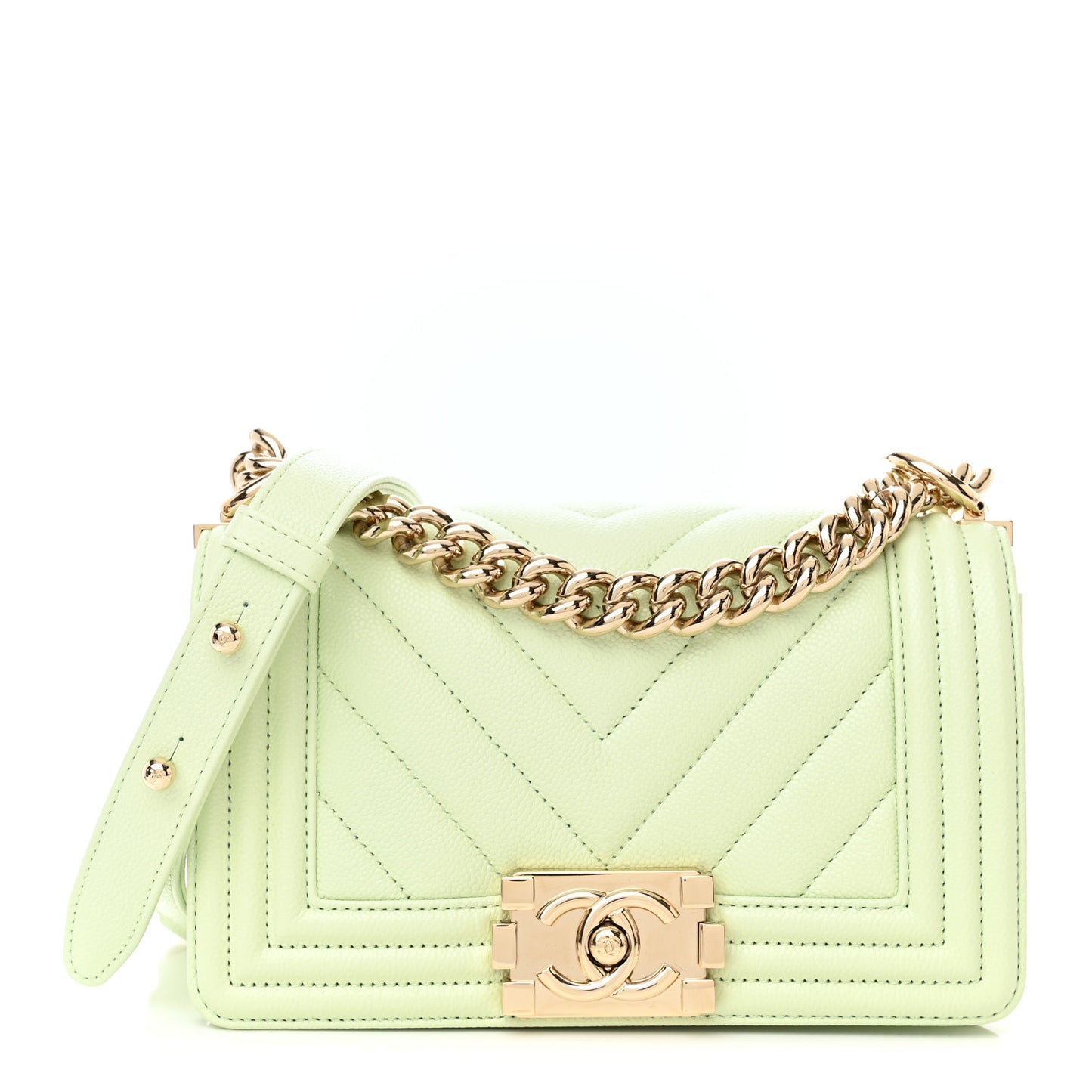 Caviar Chevron Quilted Small Boy Flap Light Green