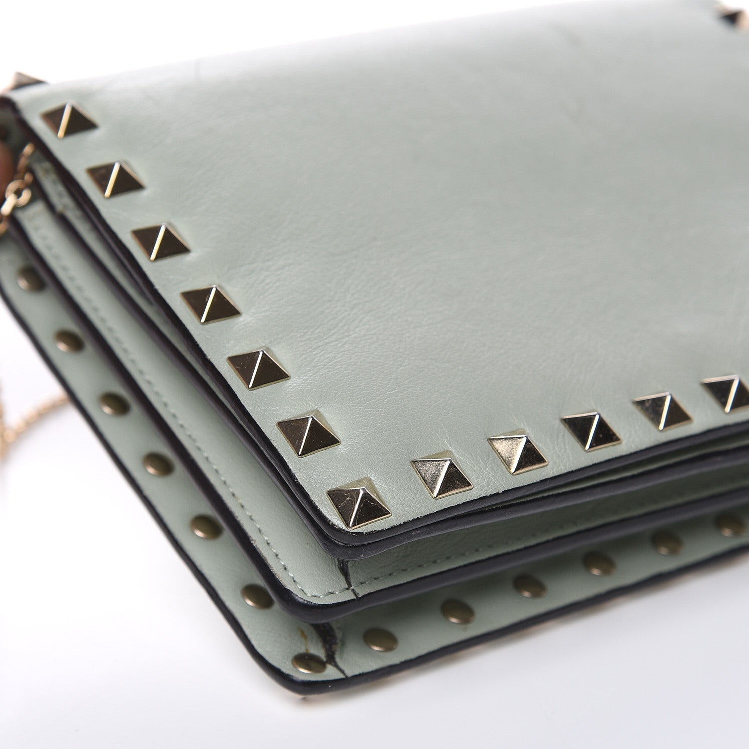 Valentino Garavani Calfskin Rockstud Wallet on Chain Water Green 8 of 15