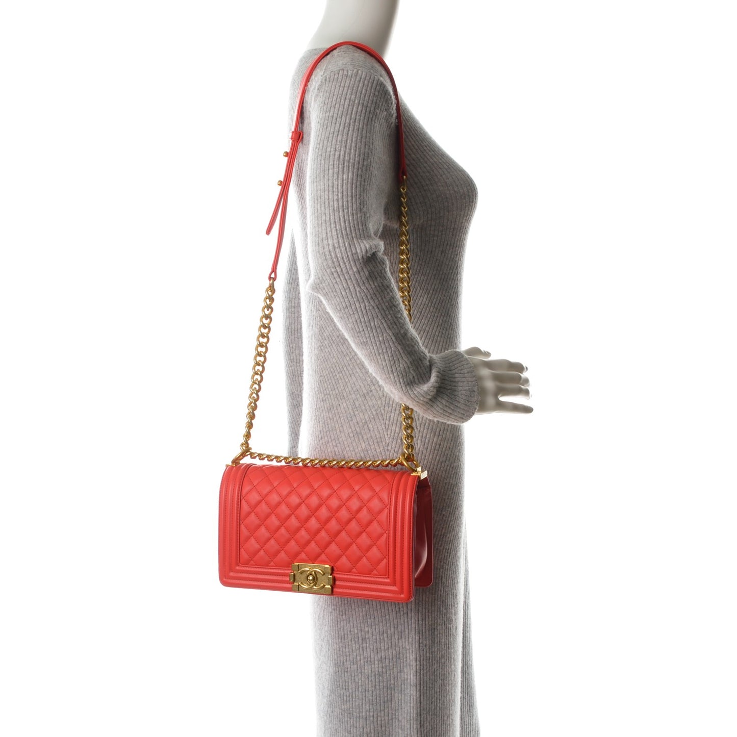 Calfskin Quilted Medium Boy Flap Red