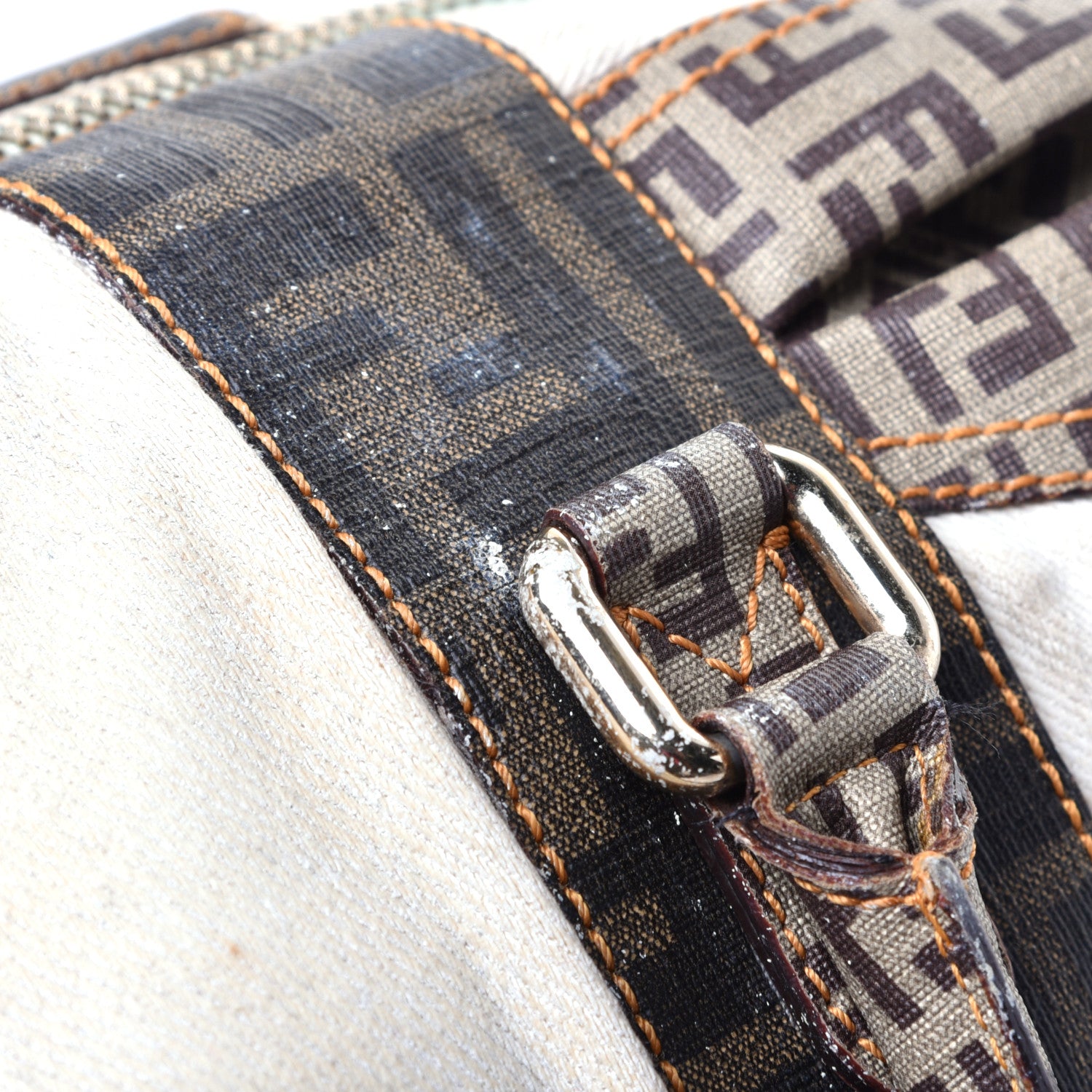 Fendi Canvas Zucca Zucchino Spalmati Mixed Media Boston White Mogano Panna 12 of 14