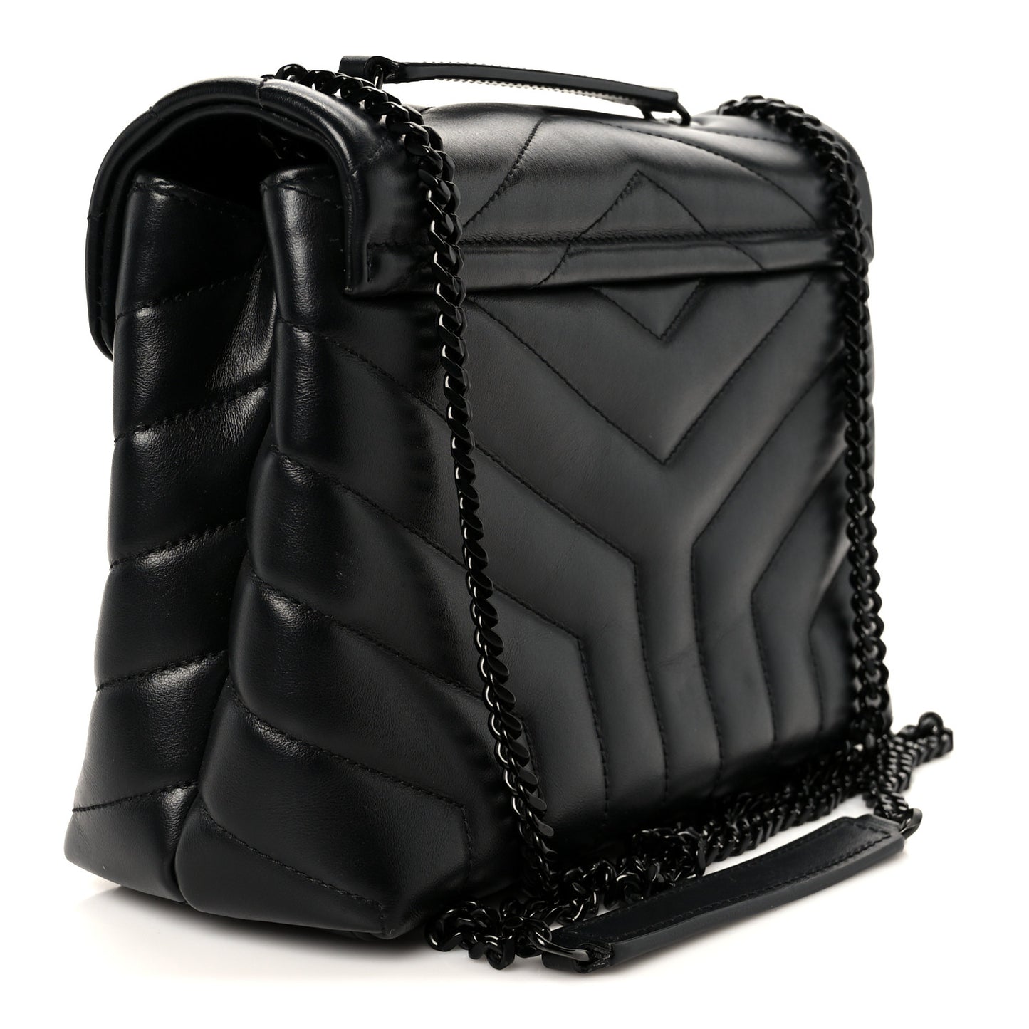 Calfskin Y Quilted Monogram Monochrome Small Loulou Chain Satchel Black