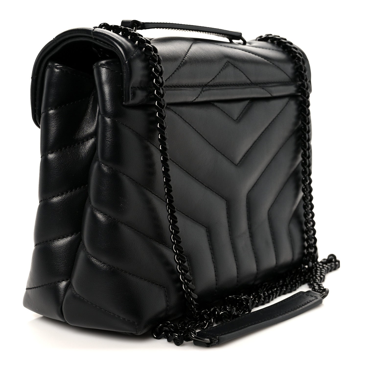 Saint Laurent Calfskin Y Quilted Monogram Monochrome Small Loulou Chain Satchel Black 3 of 11