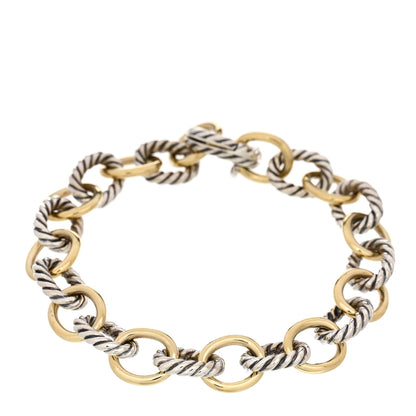 David Yurman Sterling Silver 18K Yellow Gold 10mm Medium Oval Link Bracelet 1 of 3