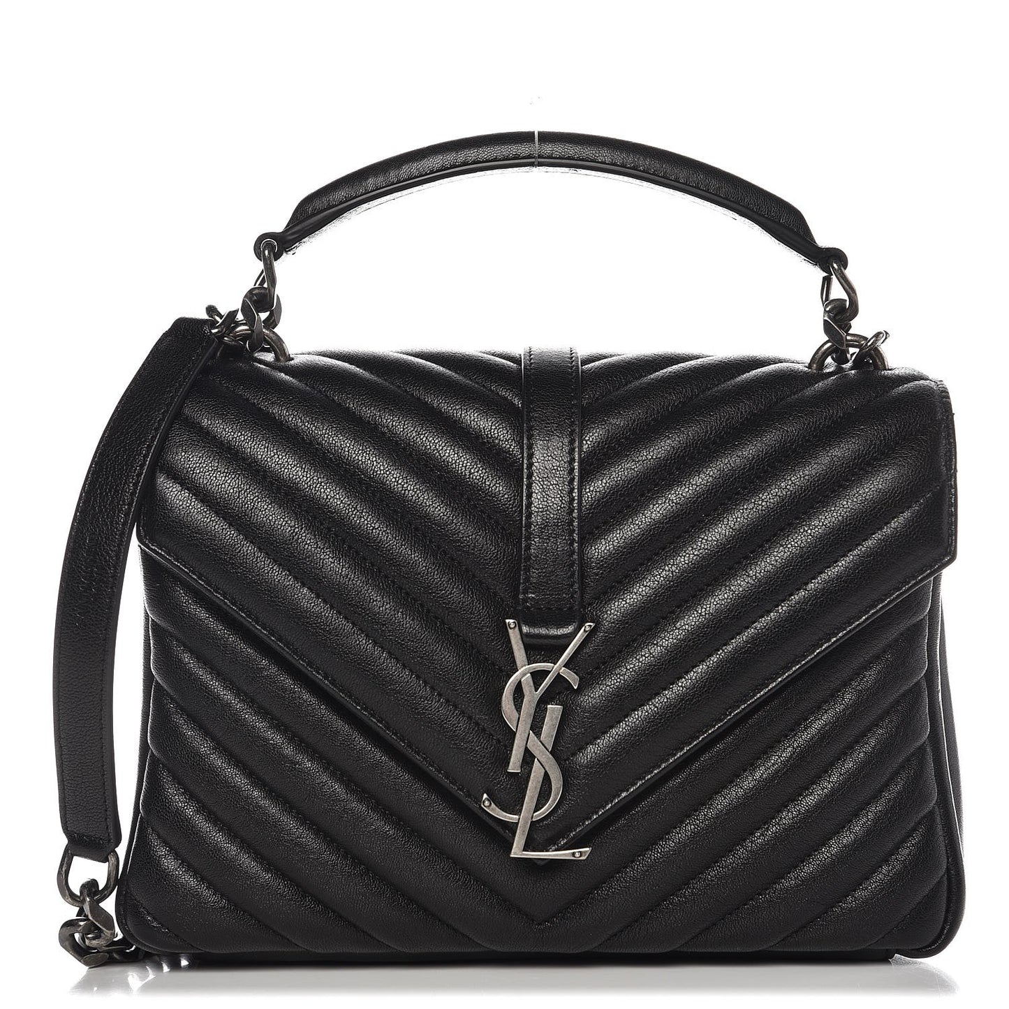 Sheepskin Matelasse Chevron Monogram Medium College Bag Black
