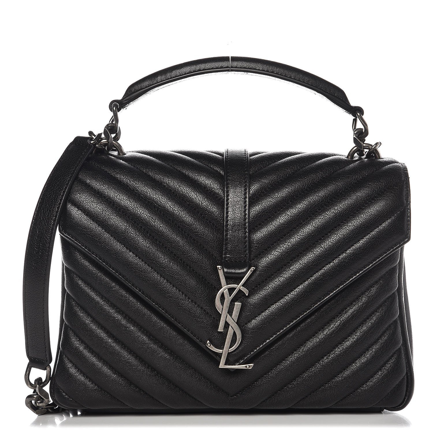 Saint Laurent Sheepskin Matelasse Chevron Monogram Medium College Bag Black 1 of 10