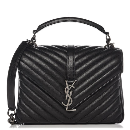 Saint Laurent Sheepskin Matelasse Chevron Monogram Medium College Bag Black 1 of 10