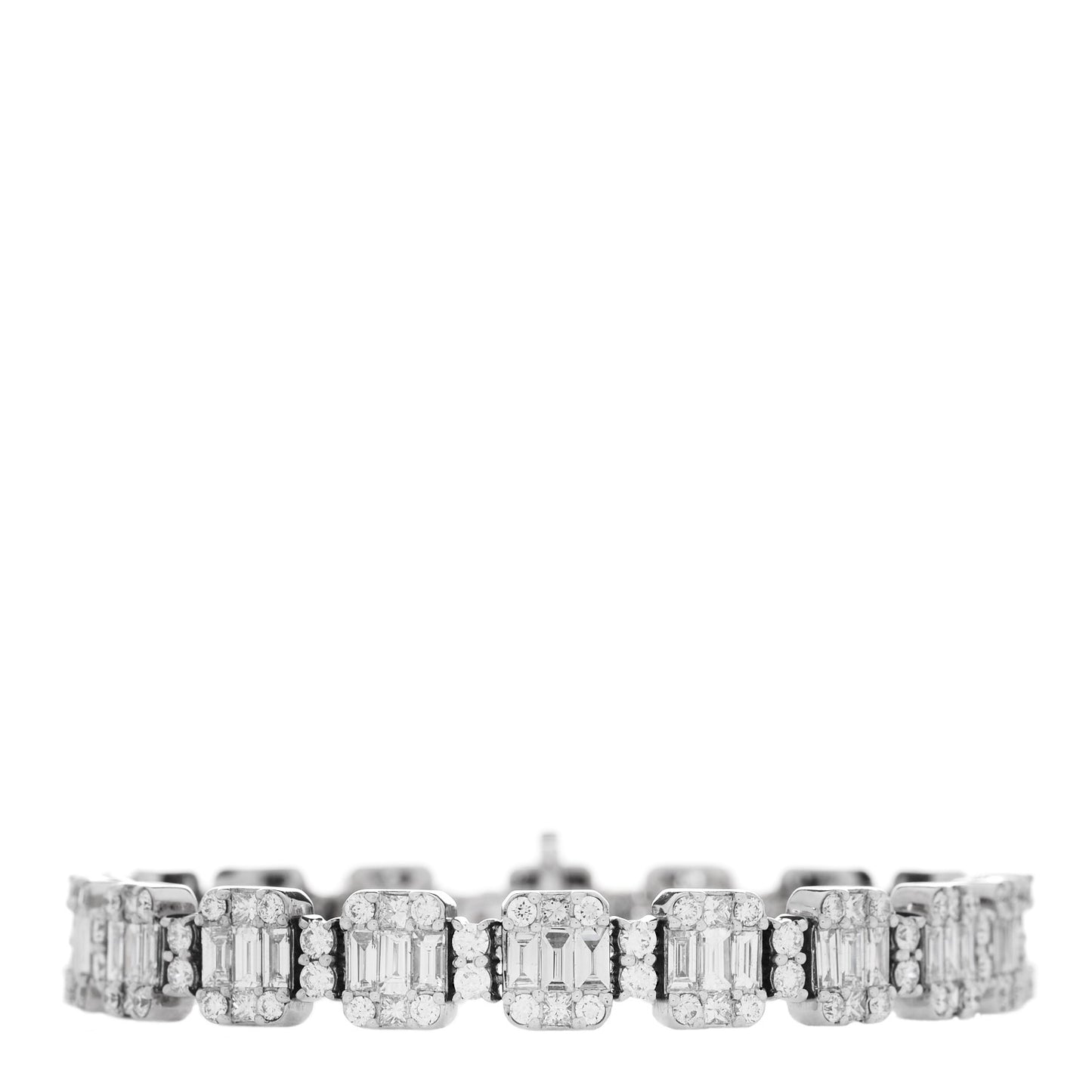 18K White Gold Diamond 8.30ctw Baguette Round Link Bracelet