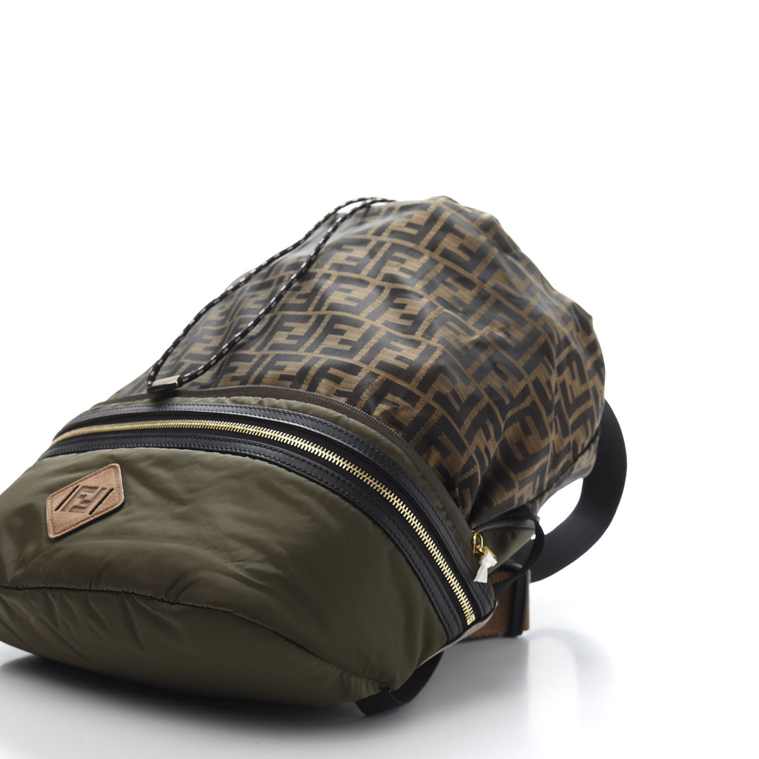 Fendi Nylon Dolmias Vitello Grace FF Convertible Drawstring Backpack Military Brown Tortora 6 of 17