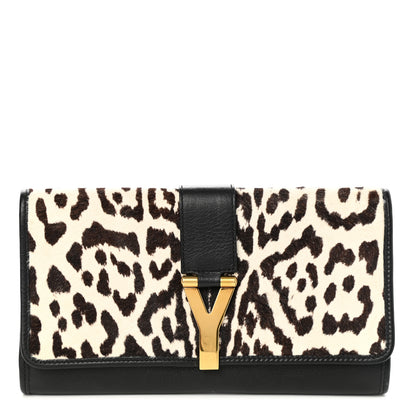 Saint Laurent Pony Hair Leopard Print Y Ligne Clutch Black White 1 of 6