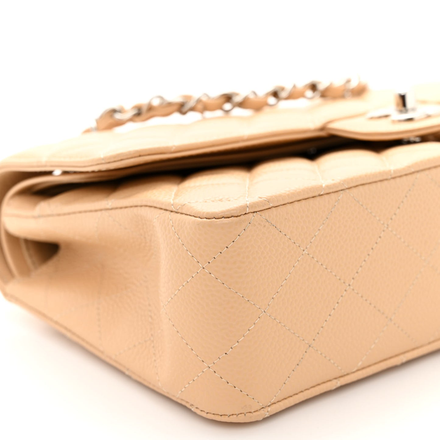 Caviar Quilted Medium Double Flap Beige