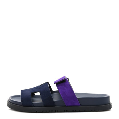 Hermes Suede Goatskin Womens Chypre Sandals 36.5 Marine Violet Majorette 1 of 9