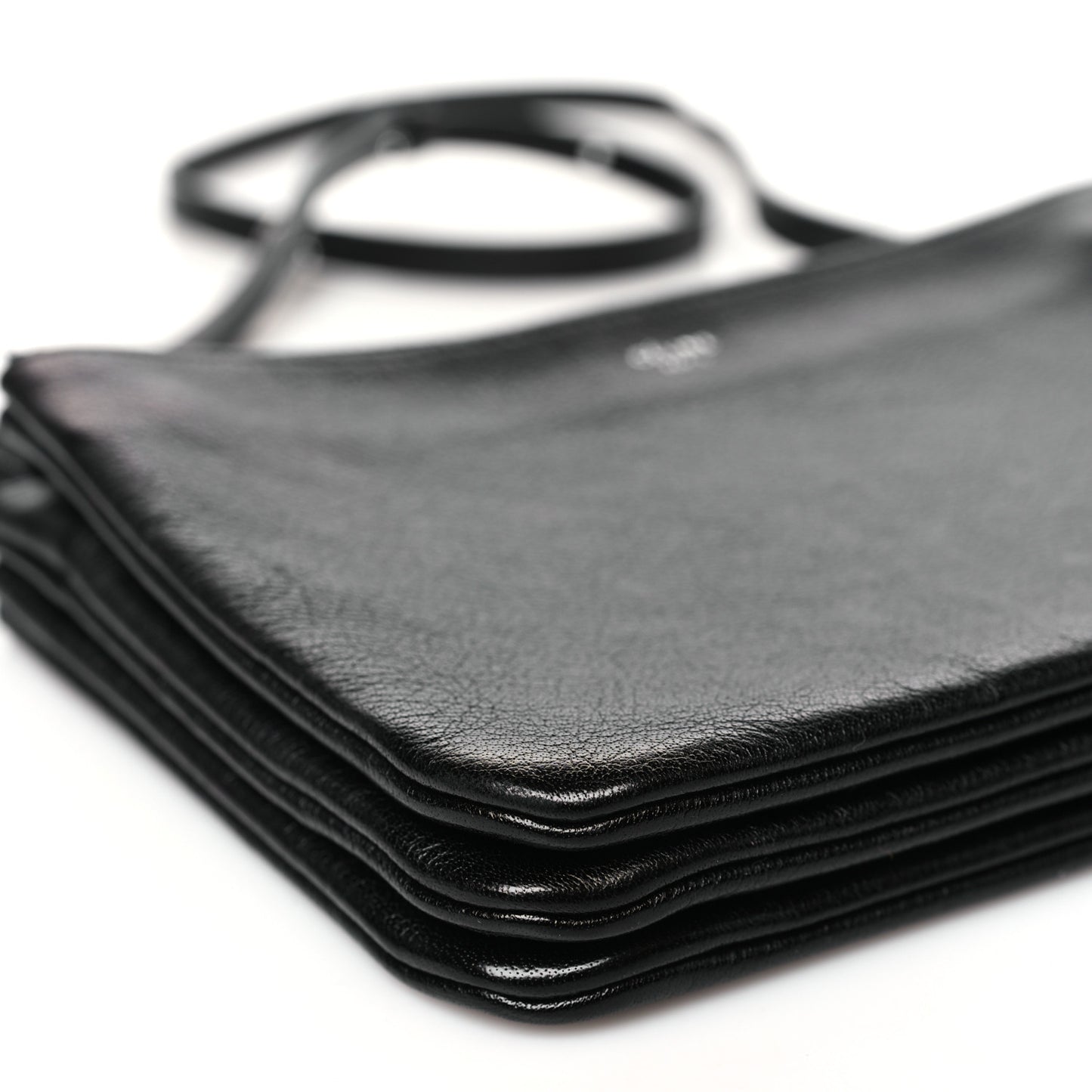 Shiny Textured Calfskin Trio Crossbody Bag Black