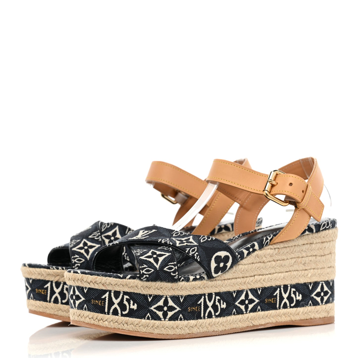 Jacquard Calfskin Since 1854 Boundary Wedge Sandals 39 Blue