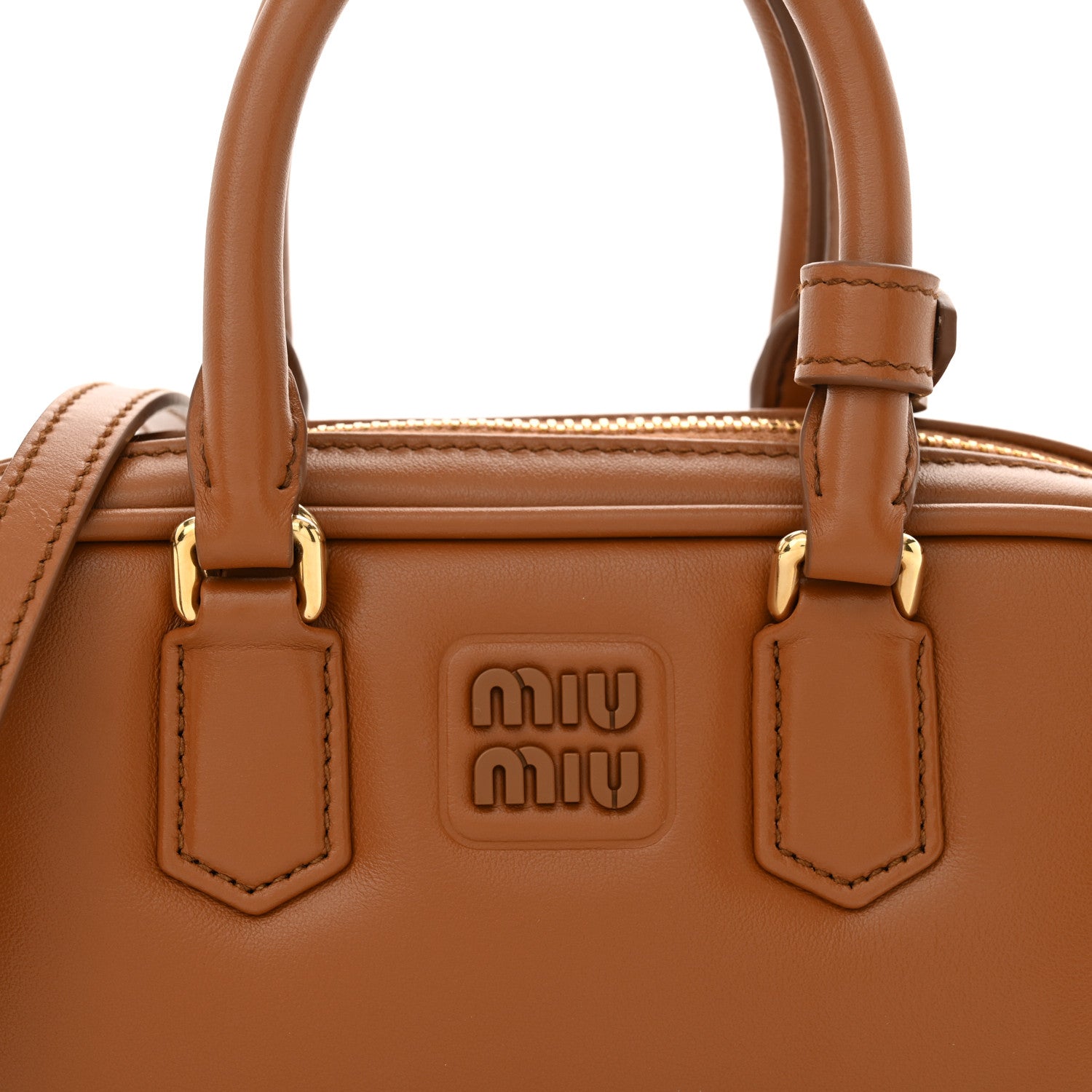 Miu Miu Calfskin Mini Arcadie Top Handle Bag Cognac 8 of 11