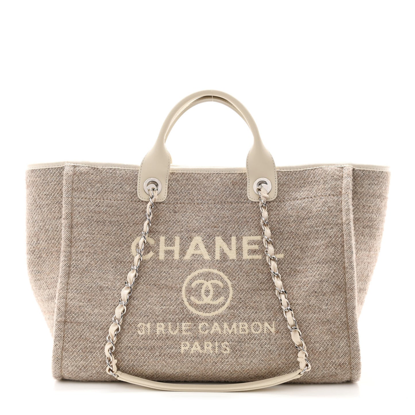 Mixed Fibers Calfskin Medium Deauville Tote Light Grey