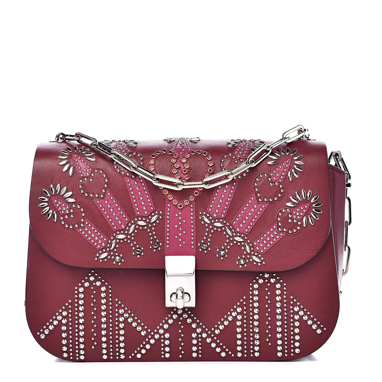 Vitello Loveblade Embellished Chain Flap Bag Rubino