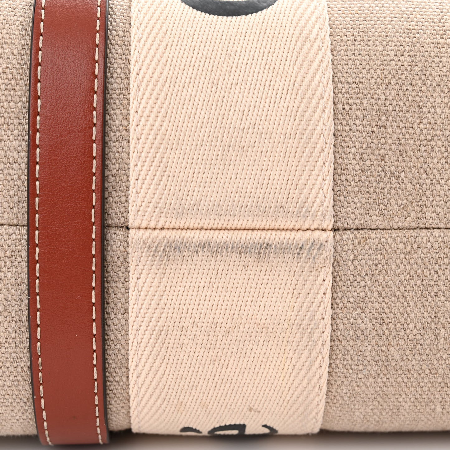 Linen Calfskin Medium Woody Ribbon Tote White Brown