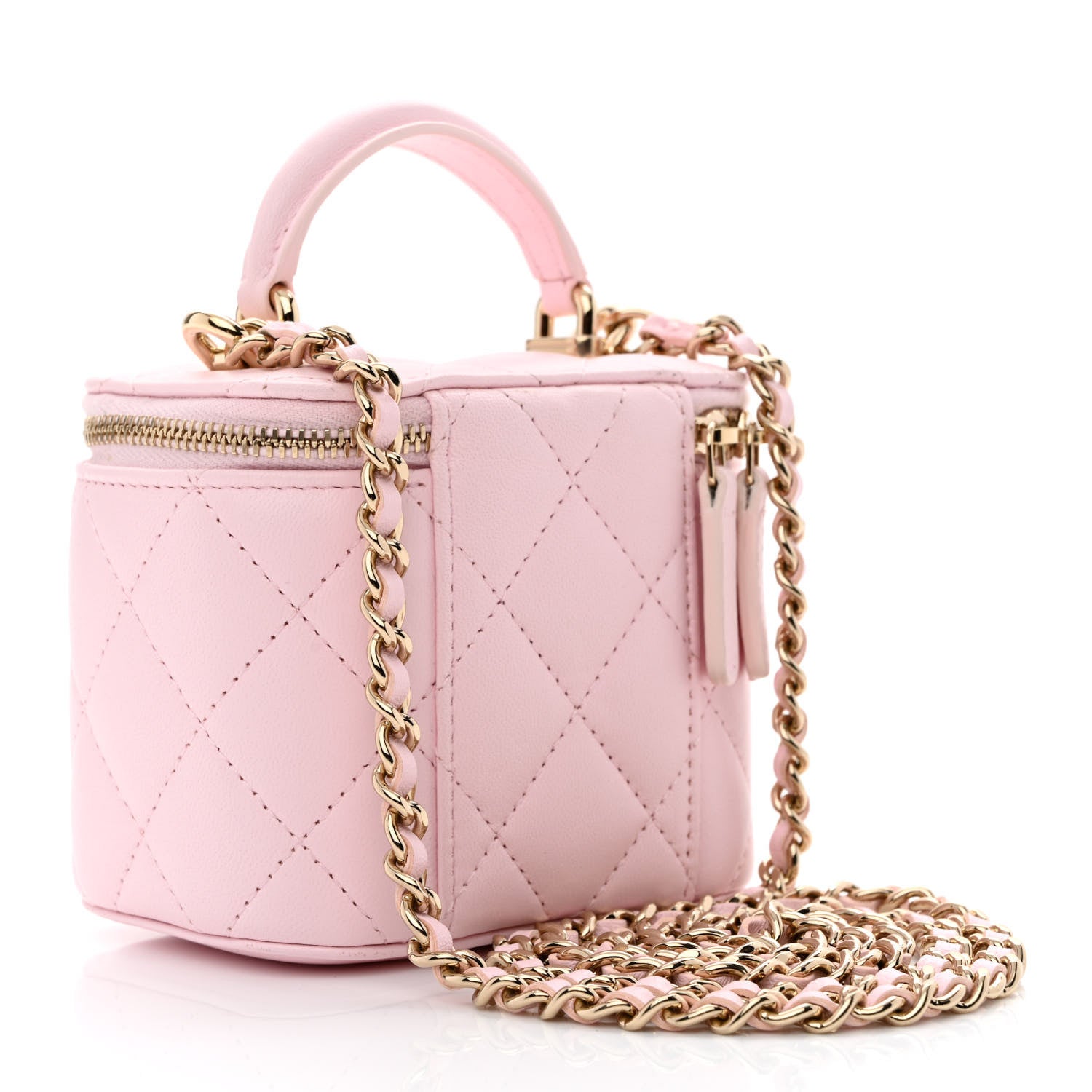 Chanel Lambskin Quilted Mini Top Handle Vanity Case With Chain Light Pink 3 of 11