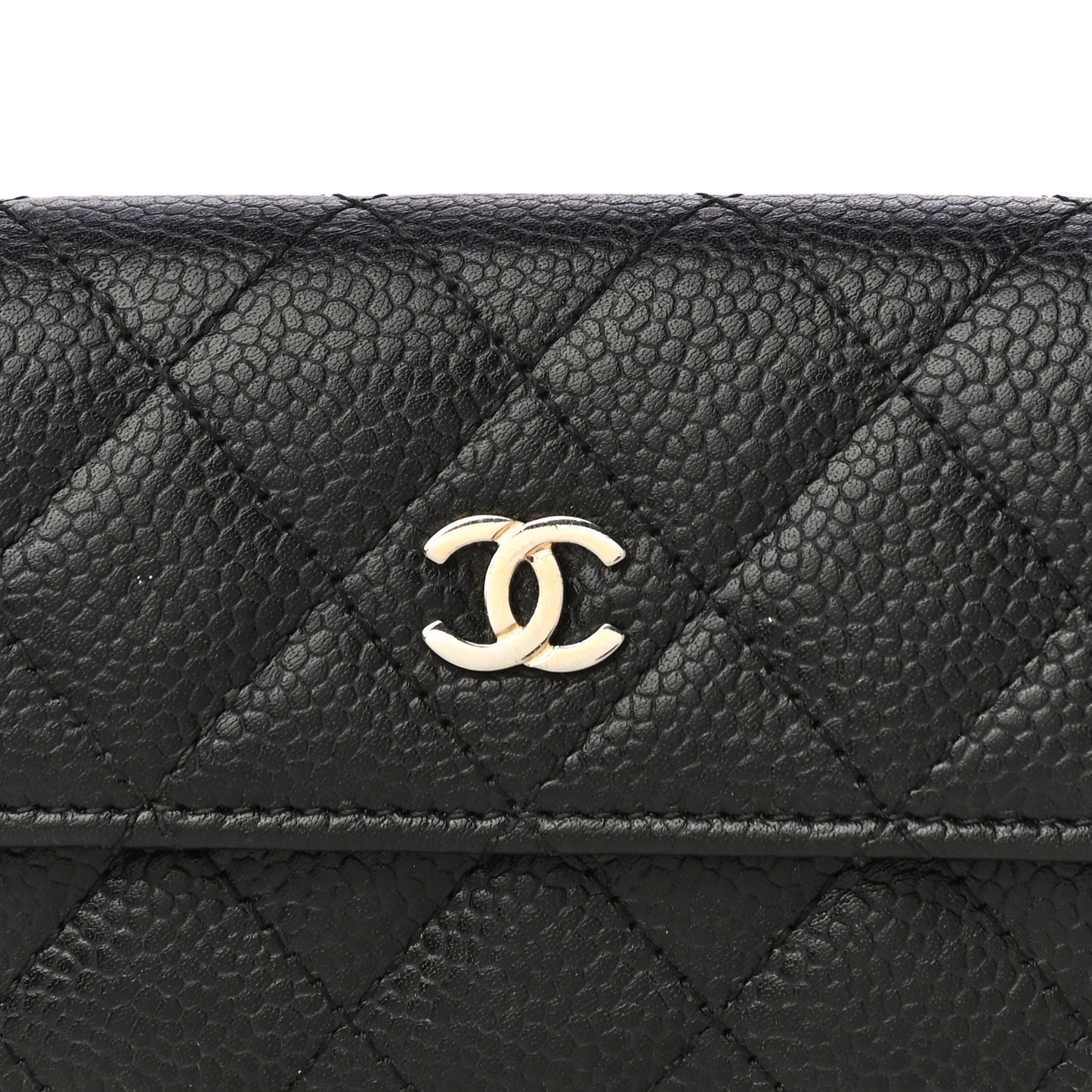 Caviar Quilted Flap Card Holder Black