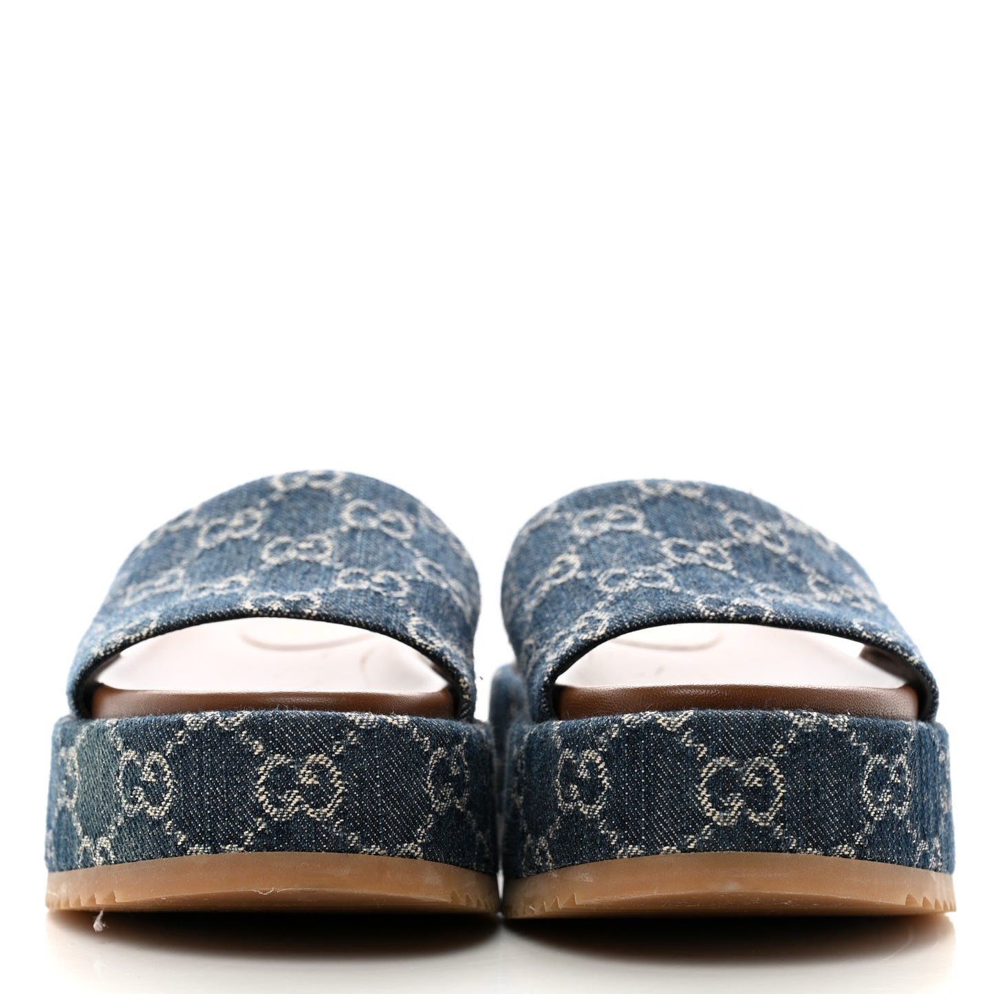 New Denim GG Monogram Angelina Platform 55mm Slide Sandals 36.5 Blue Tea