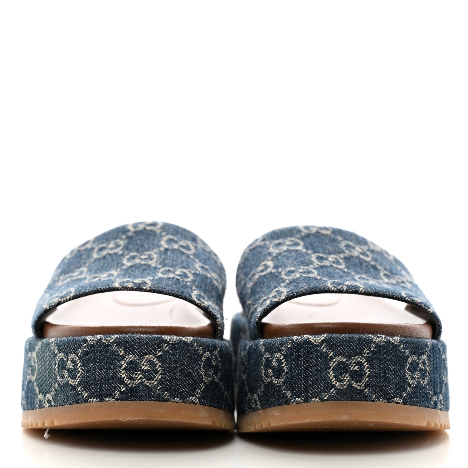 Gucci New Denim GG Monogram Angelina Platform 55mm Slide Sandals 36.5 Blue Tea 3 of 11