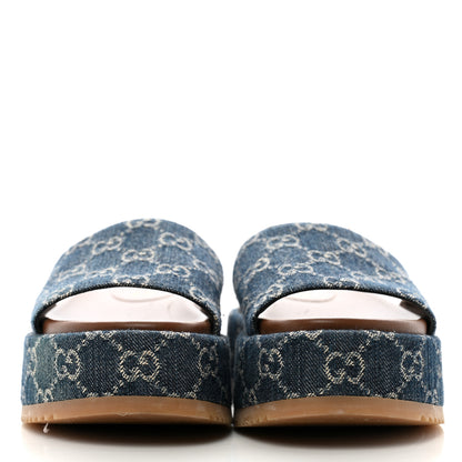 Gucci New Denim GG Monogram Angelina Platform 55mm Slide Sandals 36.5 Blue Tea 3 of 11