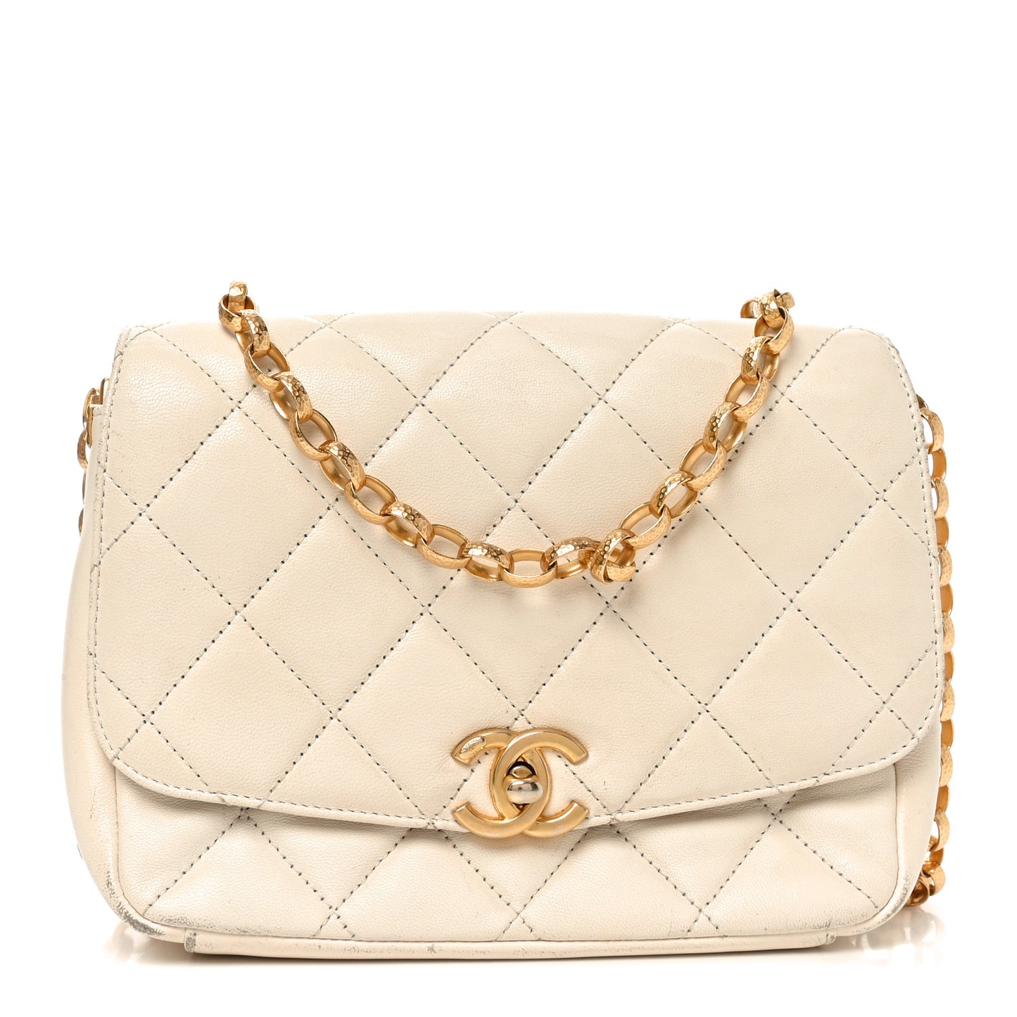 Lambskin Quilted CC Coin Flap Bag White