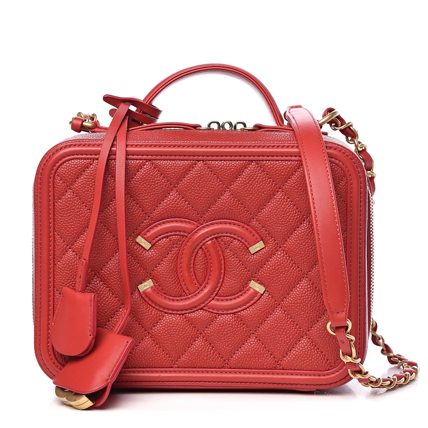 Caviar Quilted Medium CC Filigree Vanity Case Red