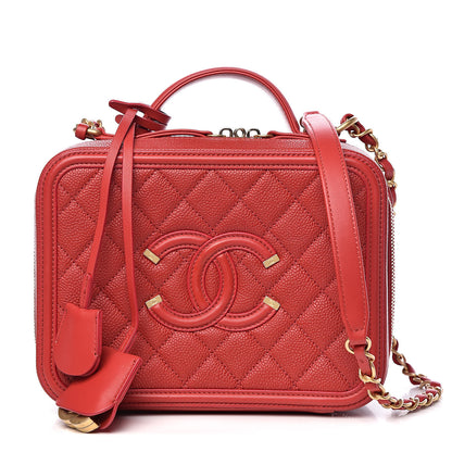 Chanel Caviar Quilted Medium CC Filigree Vanity Case Red 1 of 10