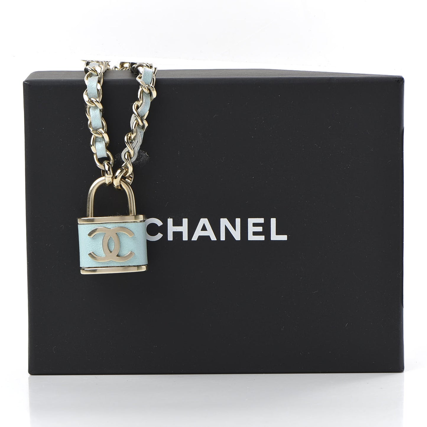 Metal Iridescent Lambskin Lock Bracelet Gold Light Blue