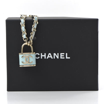 Chanel Metal Iridescent Lambskin Lock Bracelet Gold Light Blue 6 of 6