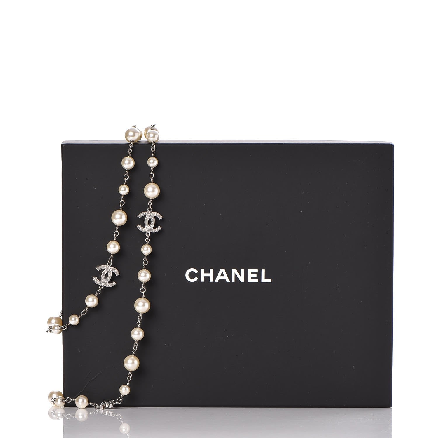 Chanel Crystal Pearl CC Long Necklace Silver 6 of 6
