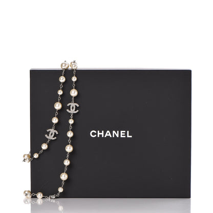 Chanel Crystal Pearl CC Long Necklace Silver 6 of 6